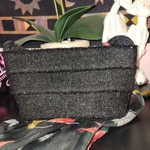 Elegant Black Beaded Clutch With Scarf